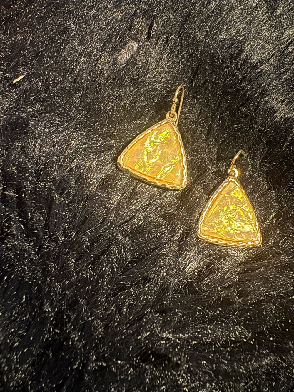 Gold Triangular Iridescent Dangle Earrings